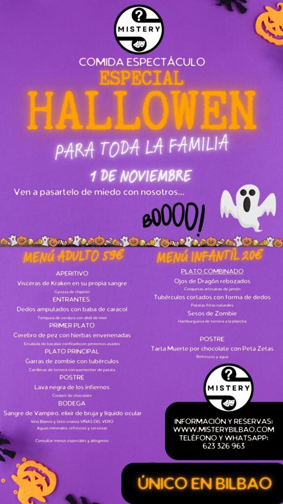 Menú comida espectáculo halloween en Bilbao